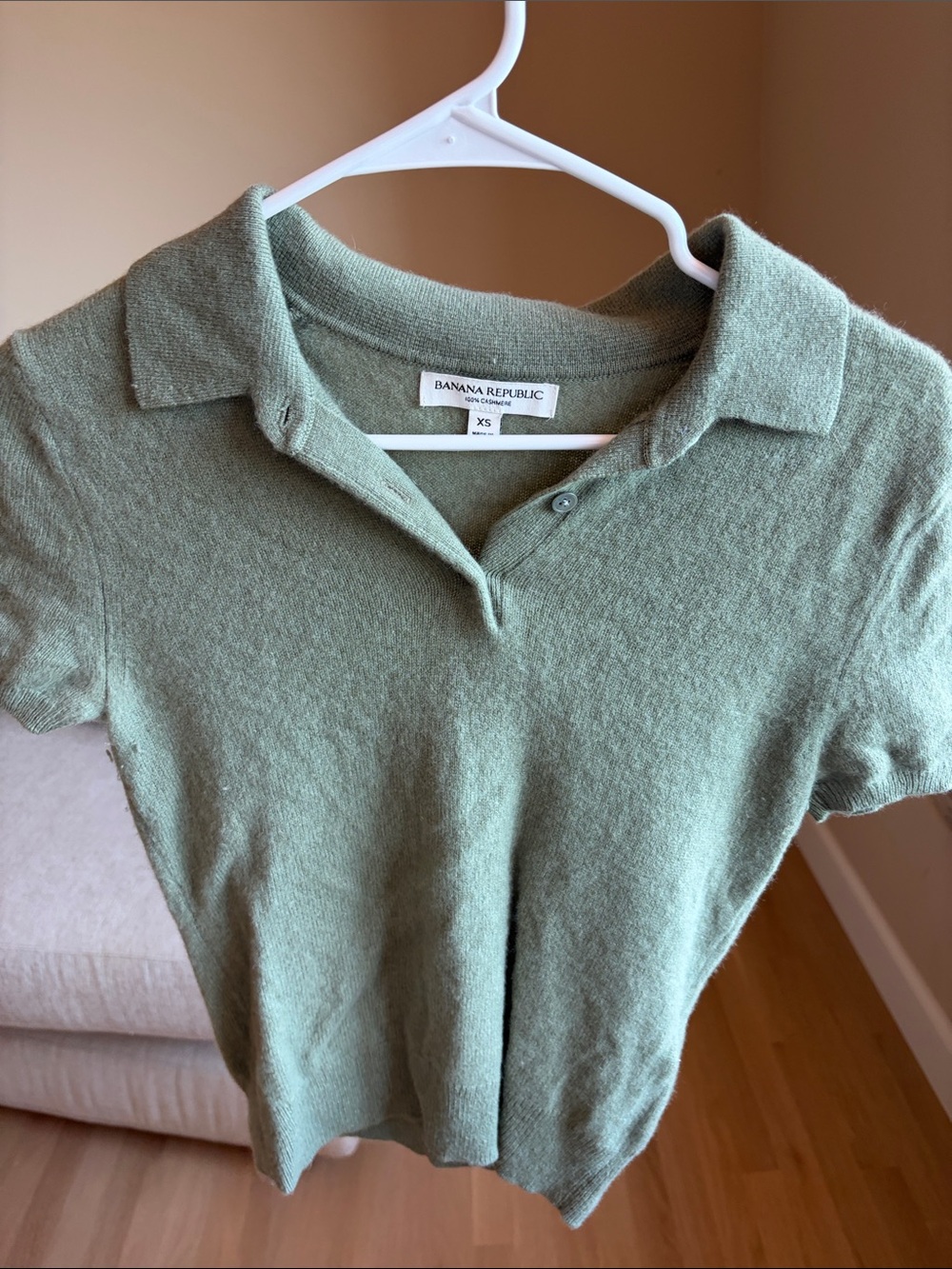 Banana Republic Cashmere Light Green Short-Sleeve Polo Sweater